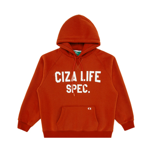 CIZA冬季加绒加厚卫衣男女生情侣装潮牌美式复古连帽套头宽松外套