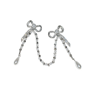 欧美高档满钻蝴蝶结胸针女高质感防走光流苏闪钻珍珠别针链条胸花