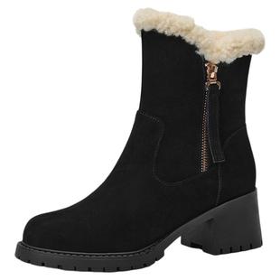 星期六2025新款翻毛皮毛绒雪地靴女冬季加绒保暖厚底粗跟女短靴子