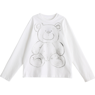 NNGZ手绘玩偶印花女童长袖t恤春季柔软T儿童透气棉打底衫童装上衣