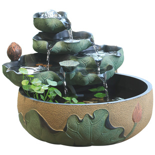 创意喷泉流水摆件招财风水球水景加湿器中式风水轮客厅桌面小鱼缸