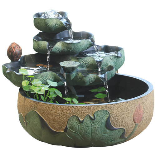 创意喷泉流水摆件招财风水球水景加湿器中式风水轮客厅桌面小鱼缸