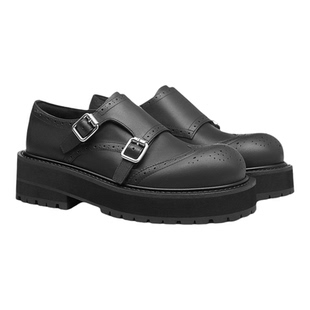 诗歌兰2026春季新款英伦风真皮双扣带女鞋厚底乐福鞋复古雕花单鞋