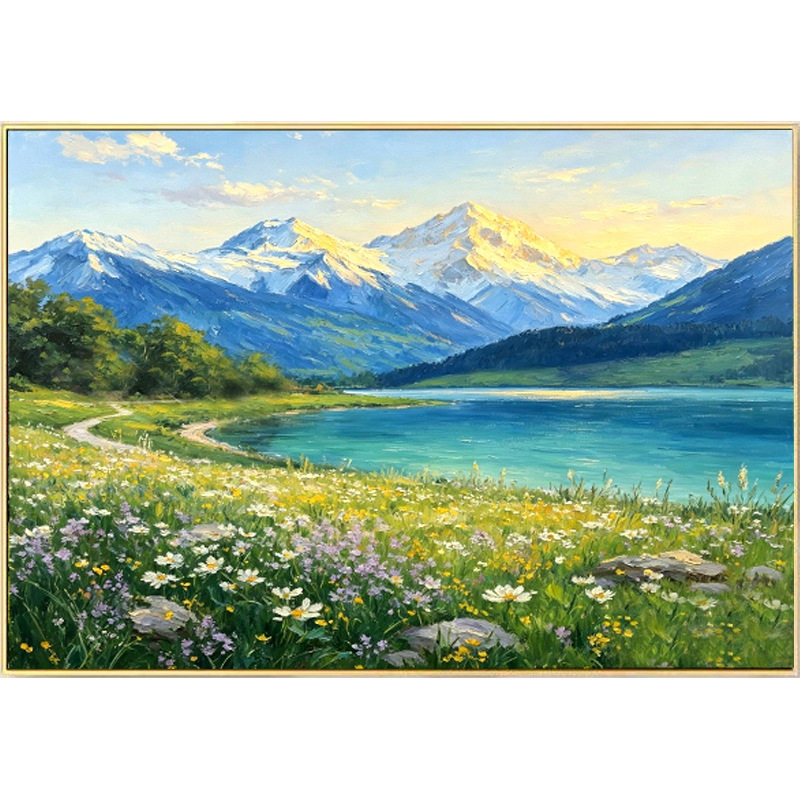 轻奢中式日照金山手绘油画定制