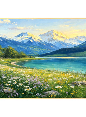 轻奢中式日照金山手绘油画定制