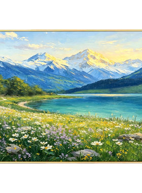 轻奢中式日照金山手绘油画定制