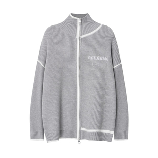 BLUREMO/模糊情绪冬季美式休闲线条流苏字母百搭针织高领拉链开衫