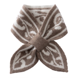 花卉山羊绒围脖女秋冬双面可戴保暖交叉穿孔小围巾短款加厚护颈男