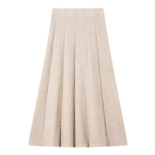 白鹿语温柔高腰毛织A字裙春季款气质橡筋腰肌理伞裙半身裙
