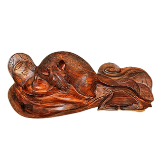 红木雕生肖老鼠国标交趾黄檀木雕刻数钱摆件酸枝木根雕元宝老鼠