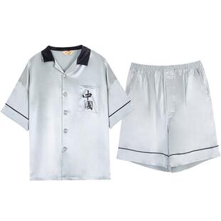 美标真丝睡衣100%桑蚕丝绸家居服男女套装情侣款中国风短袖夏送礼