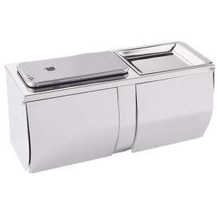 卫生间不锈钢双卷纸巾盒加长防水厕所纸巾架壁挂带置物台面烟灰缸