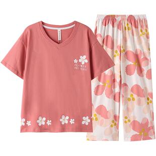 芬腾睡衣女纯棉夏季薄款短袖套装少女宽松甜美休闲全棉套头家居服