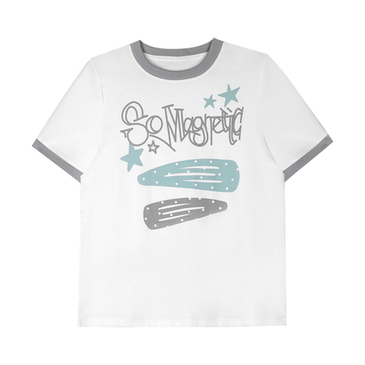 SagiDolls少女斗志双色发夹俏皮甜酷印花圆领短袖正肩T恤宽松显瘦