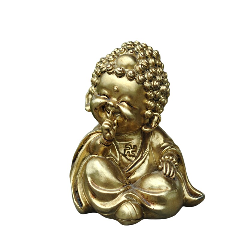 金色禅意可定制小和尚不生气摆件