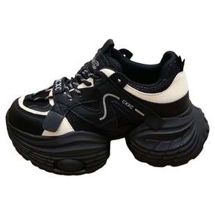 小个子厚底增高6cm真皮熊猫老爹鞋女2025春秋新款轻便复古运动鞋