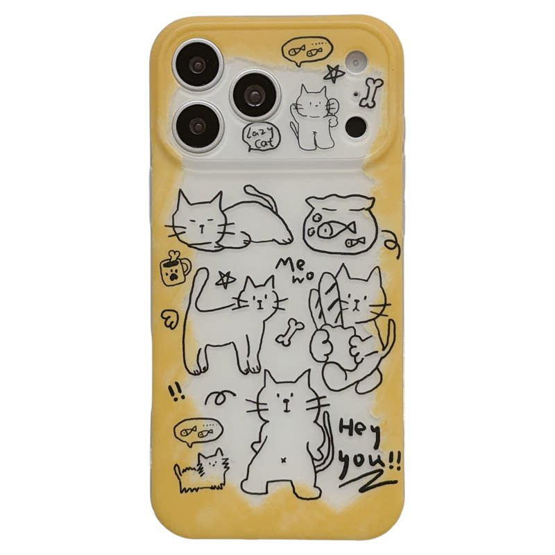 jze 韩风涂鸦线条可爱猫咪挂件适用苹果17ProMax手机壳双层iphone16pro新款17女款15pro创意14全包防摔手机套