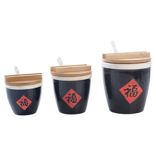 创意中式盐罐粗陶小福字缸小酱缸福缸陶瓷调料调味缸酒店辣椒盐缸