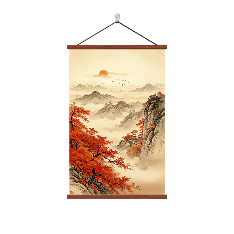 鸿运当头山水画玄关装饰画新中式