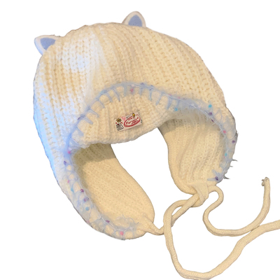 可爱猫咪耳朵护耳针织毛线帽女