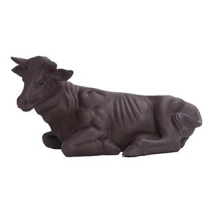 紫砂牛摆件大号茶宠雕塑精品手工茶玩名家创意茶具配件老牛招财运