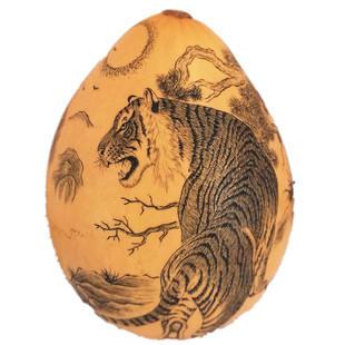 精工把玩手捻微雕针刺彩雕墨刻文玩双胞胎天然鸡蛋葫芦收藏品摆件