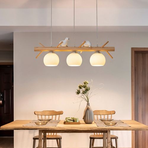 小鸟餐厅吊灯北欧原木实木大厅灯主复古创意灯具艺术餐厅中山灯