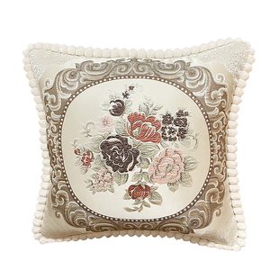 美式双面花红木沙发靠垫真皮客厅抱枕刺绣不含芯椅子护腰靠垫靠枕