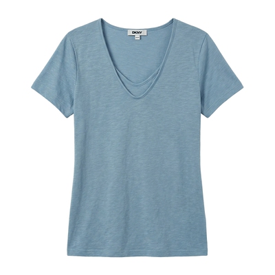 短袖T恤女假两件V领正肩显瘦