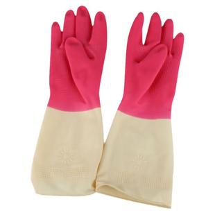 手宝双色乳胶家务清洁手套洗碗洗衣服加长橡胶劳务手套防滑耐用