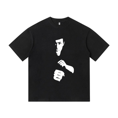 致敬BruceLee李小龙中国功夫复古印花重磅纯棉短袖T恤衫男装宽松
