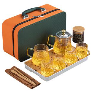 便携式玻璃茶具功夫茶壶茶杯收纳包全套户外旅行露营泡茶套装定制