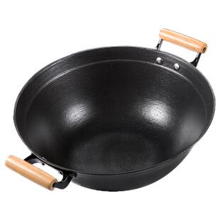 传统生铁锅老式铸铁锅家用双耳铁锅炒菜锅圆底铁锅无涂层燃气灶锅