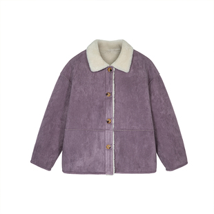 King Prince麂皮一体韩系夹克外套三色翻领撞色长袖保暖大衣女冬