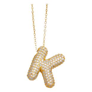 TENCOO[闪烁泡泡]定制独特小众设计感闪钻字母项链 铜镀金锁骨链