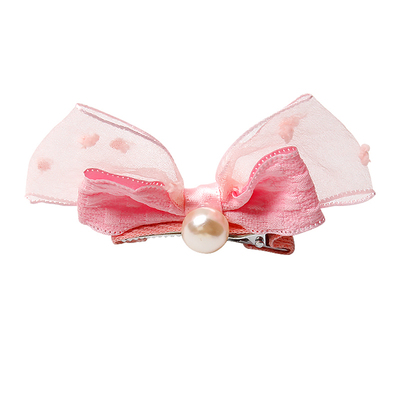 韩国珍珠立体蝴蝶结宝宝对夹边夹