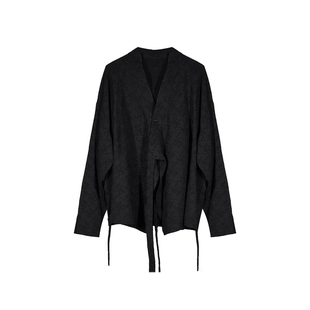 以休眠 复古日系飘带花卉刺绣山本耀司风新中式道袍长袖衬衫外套