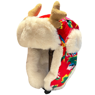 东北大花毛绒雷锋帽子男女冬季可爱鹿角加厚保暖防寒护耳帽情侣