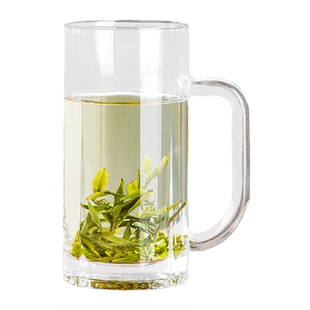 青苹果加厚耐热茶杯泡茶杯320ml玻璃茶饮杯啤酒杯水杯热饮把杯