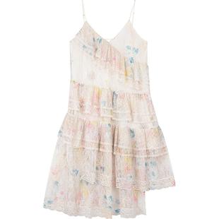 UOOYAA/乌丫2025夏季新款「白日梦」梦幻涂鸦蕾丝蛋糕吊带连衣裙