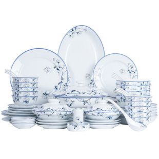 景德镇官方红叶瓷器青花餐具套装中式陶瓷饭碗汤碗盘子菜盘送礼