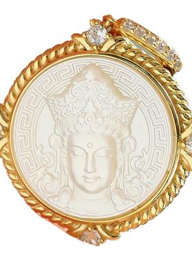 925银雕刻白色贝壳圆牌卡梅奥吊坠项链女2025年气质个性百搭