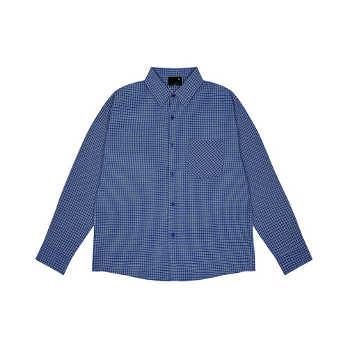 Kid The1One美式复古蓝Miu风格子长袖衬衫男女同款宽松休闲衬衣