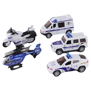 5件套装警务场景系列警车玩具双门设计POLICE7cm仿真模型儿童特警