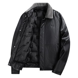 雅鹿男士皮衣夹克2025冬季新款加厚短款中老年爸爸冬装羽绒服外套