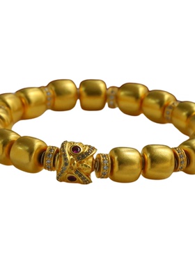 盛尊金包银镶钻醒狮古法方糖手链