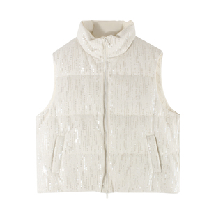 伊纳芙立领加厚鸭绒羽绒马甲女冬季新款时尚宽松休闲保暖亮片外套