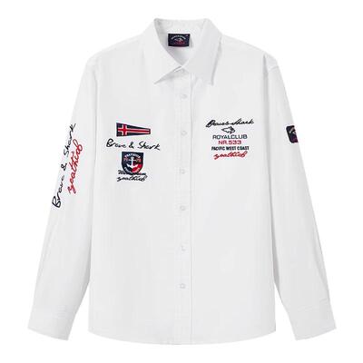 勇士鲨鱼美式长袖衬衫男