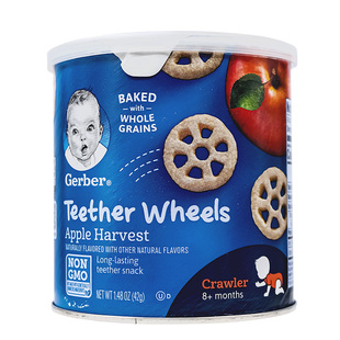 美国进口嘉宝Gerber婴幼儿宝宝车轮磨牙饼干苹果味 全麦谷物零食