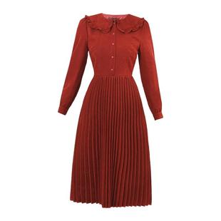 未风红色娃娃领连衣裙女2025秋季新款女装中长款气质裙子过年战袍